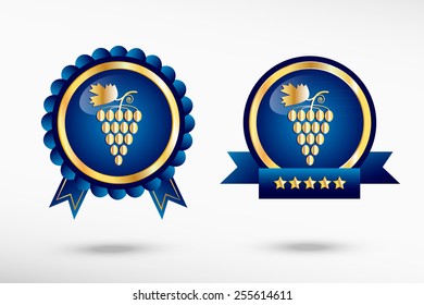 Grape stylish quality guarantee badges. Blue colorful promotional labels