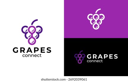 Grape tech logo design vector illustration. Grapes design graphic with technology system connection style. Icon, symbols, creative