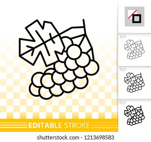 Grape thin line icon. Outline sign of wine. Organic Fruit linear pictogram with different stroke width. Simple vector symbol, transparent background. Thanksgiving day editable stroke icon without fill