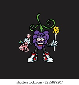 grape vector dabbing bong hold wax nug weed cartoon