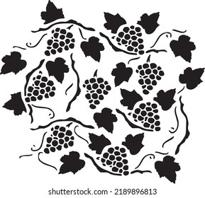 Grape Vector, Stencil, black and white