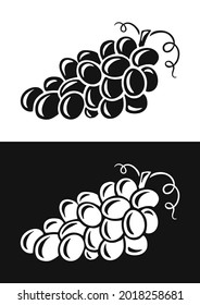 Grape vine. Black silhouette. Design element. Vector illustration isolated on white background. Template for books, stickers, posters, cards, clothes.