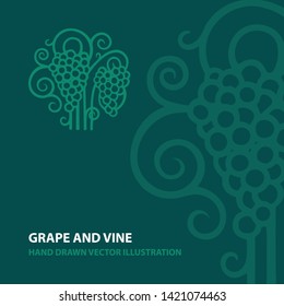 Grape and vine. Grape bunch hand drawn vector illustration and background. Part of set.