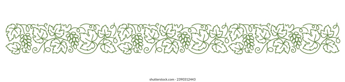 Grape vine floral line ornament. Grape branches and leaves. Editable outline stroke. Vector.