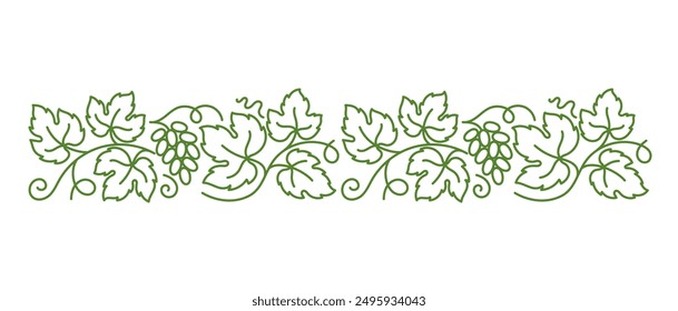 Grape vine floral ornament. Thick line pattern. Grape branches and leaves. Editable outline stroke. Vector line.