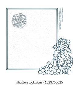 Grape and vine frame and logo. Grape and vine bunches engraving style hand drawn vector illustration. Part of set.