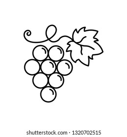 grape vine fruit with leaf line icon black on white