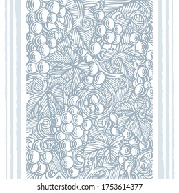 Grape and vine hand drawn vector illustration. Vineyard engraving style background. Part of set.