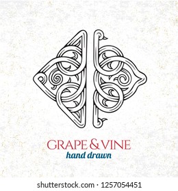 Grape vine ornament.  Hand drawn grape vine engraving style illustration. 