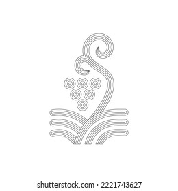 Grape and vine in vineyard. Vineyard abstract illustration. Grape bunch. Winemaking stylized outline symbol. Part of set.