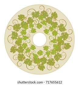 Grape vines circle decor pattern background. Card, poster, banner design element with vines in vintage style.