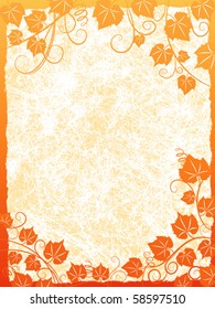 Grape vines frame with grunge background. Vector illustration.