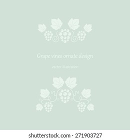 Grape vines green ornate frame. Vector illustration.