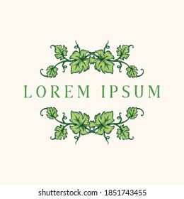 Grape vines leaf text border frame