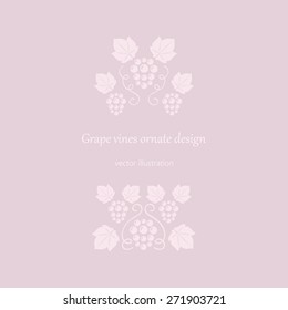 Grape vines pink ornate frame. Vector illustration.