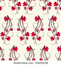 Grape vines seamless background. Vector illustration.