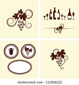 Grape vines, wineglasses and decorative elements set. Vector illustration.
