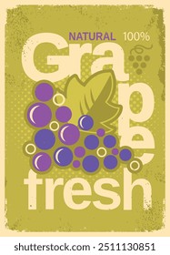 Fondo de cartel vintage de uva con texto. Ilustración verde violeta del jugo fresco del verano del Vector con el texto en el papel viejo Textura del fondo.