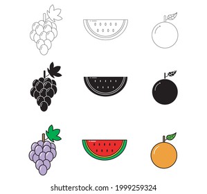 Grape, sandía, símbolo del vector del icono naranja gráfico de color completo