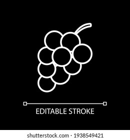Grape white linear icon for dark theme. Fresh fruit. Winemaking product. Nutrient food. Thin line customizable illustration. Isolated vector contour symbol for night mode. Editable stroke