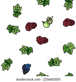 grape wine bunch fruit green vector seamless pattern thin line illustration