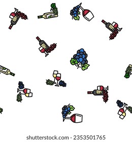 grape wine bunch fruit green vector seamless pattern thin line illustration