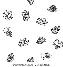 grape wine bunch fruit green vector seamless pattern thin line illustration
