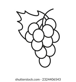 grape wine fruit with leaf line icon black on white