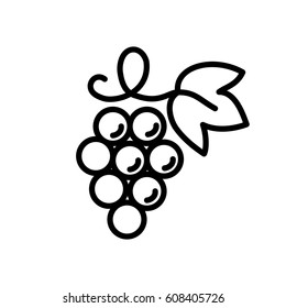 Grape Wine Fruit With Leaf Line Icon Black On White