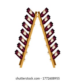 Grape Wine Glass Bottles Standing in Wooden Wine Rack in Cellar Vector Illustration