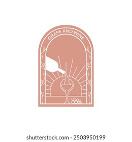 Grape and wine. Line art logo. Vector illustration
