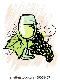 Grape and wine. Vector sketch.