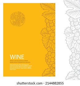 Grape and wine vintage style illustrations. Wine list design template. Wine theme cover design for brochures, posters,  promotion banners, menus, book, magazine, booklet, flyer. Part of set.