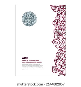 Grape and wine vintage style illustrations. Wine list design template. Wine theme cover design for brochures, posters,  promotion banners, menus, book, magazine, booklet, flyer. Part of set.