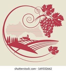 The grape and wineyard silhouette, vector illustration
