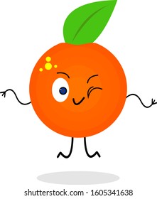grapefruit active cartoon character jumping and winking on a white background food and fruit concept