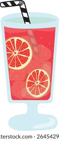 Grapefruit Ade Drink in a Tall Glass with Ice and Fruit Slices | Summer Citrus Vector