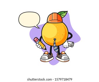 Grapefruit architect with speech bubble cartoon. Mascot Character vector.