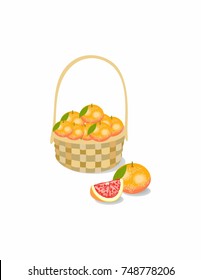 Grapefruit in a basket on a white background