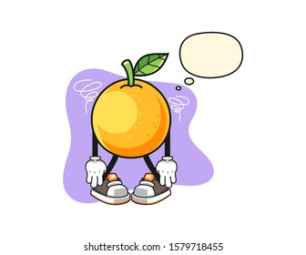 Grapefruit broken spirit with thought bubble cartoon. Mascot Character vector.