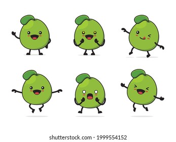 Grapefruit cartoon character. with different facial expressions and poses isolated on a white background