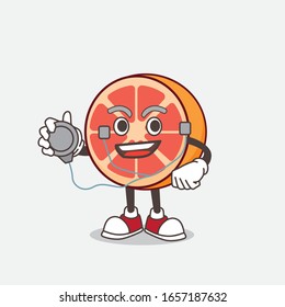 Grapefruit cartoon mascot character as a Doctor working with stethoscope