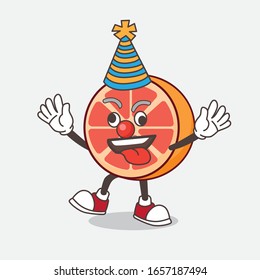 Grapefruit cartoon mascot character as funny clown