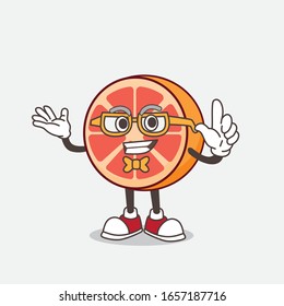 Grapefruit cartoon mascot character in geek style