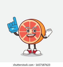 Grapefruit cartoon mascot character holding a Foam finger