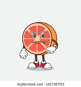 Grapefruit cartoon mascot character on a waiting gesture