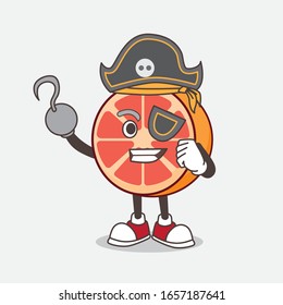 Grapefruit cartoon mascot character in pirate style and wearing hat