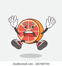 Grapefruit cartoon mascot character with shocking gesture
