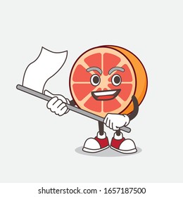 Grapefruit cartoon mascot character waving a flag
