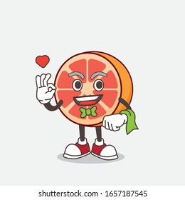 Grapefruit cartoon mascot character working as a Waiter